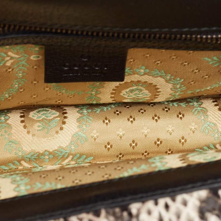 Pre Owned Gucci Black Python and Leather Studded Ottilia Bamboo Top Handle Bag