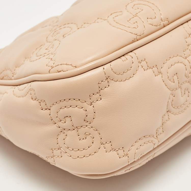 Pre Owned Gucci Rose Beige Matelasse Leather Small GG Shoulder Bag