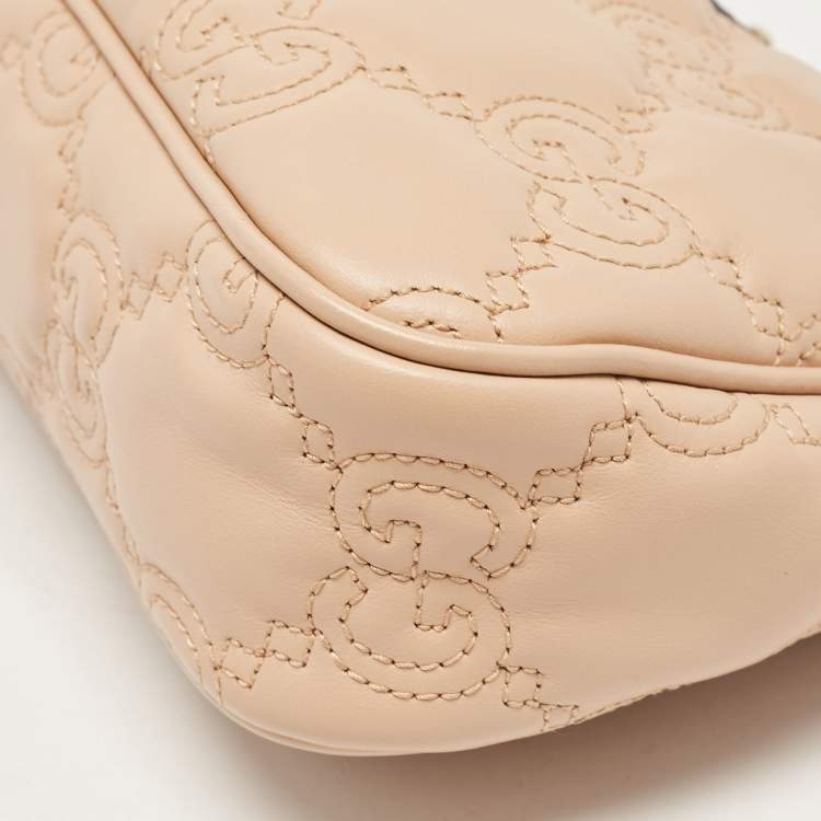 Pre Owned Gucci Rose Beige Matelasse Leather Small GG Shoulder Bag