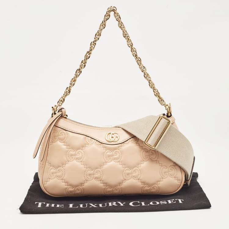 Pre Owned Gucci Rose Beige Matelasse Leather Small GG Shoulder Bag
