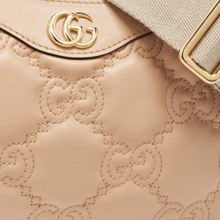 Pre Owned Gucci Rose Beige Matelasse Leather Small GG Shoulder Bag