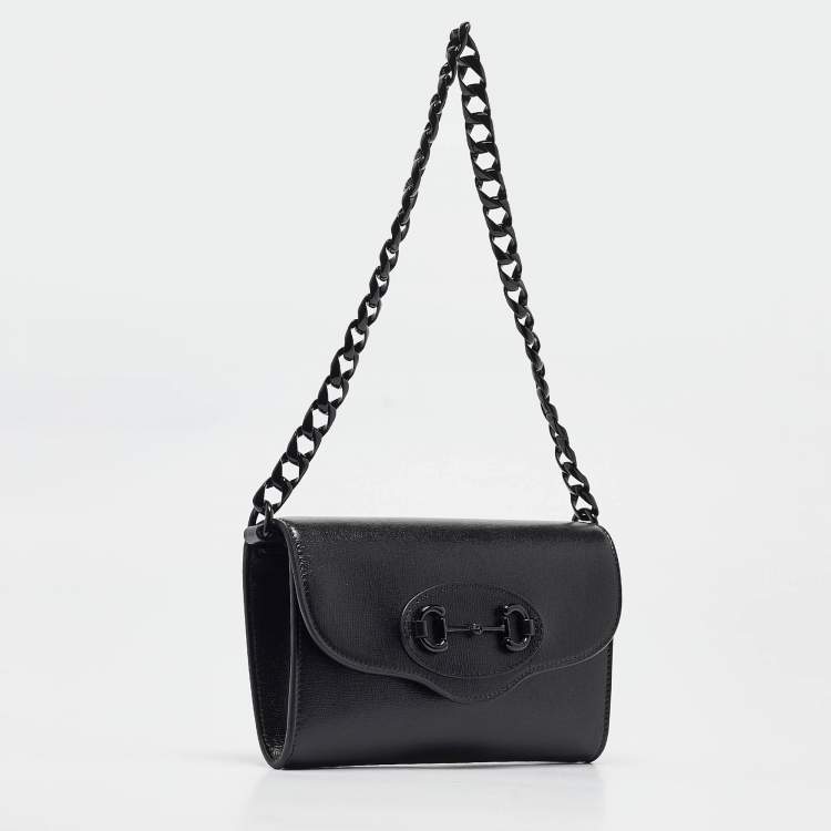 Pre Owned Gucci Black Leather Mini Monochrome Horsebit 1955 Shoulder Bag