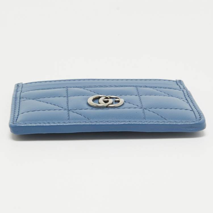 Pre Owned Gucci Blue Quilted Leather GG Marmont Card Holder