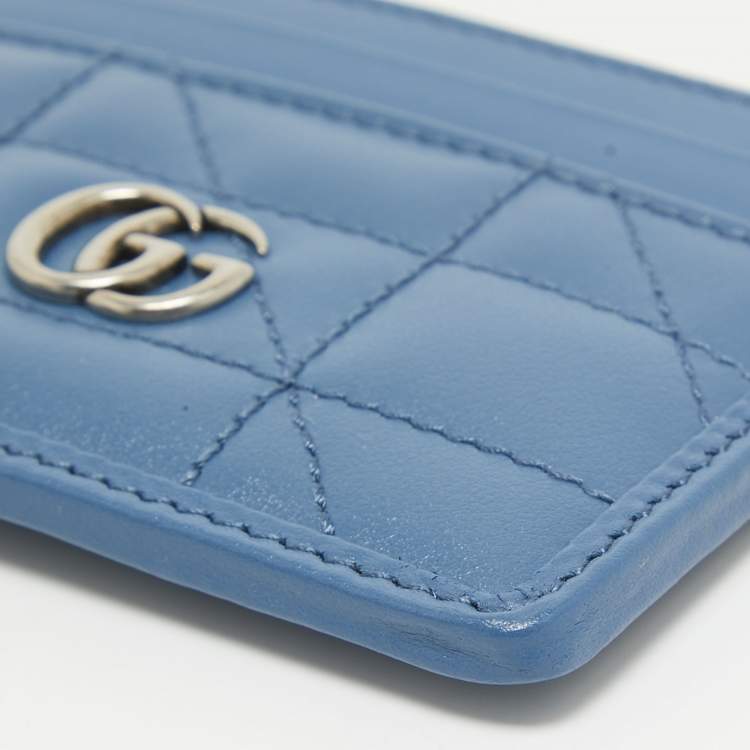 Pre Owned Gucci Blue Quilted Leather GG Marmont Card Holder