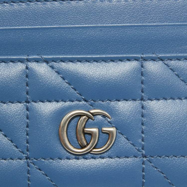 Pre Owned Gucci Blue Quilted Leather GG Marmont Card Holder