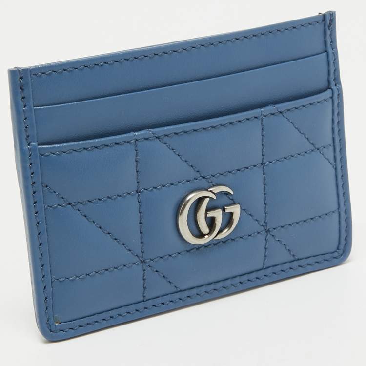 Pre Owned Gucci Blue Quilted Leather GG Marmont Card Holder