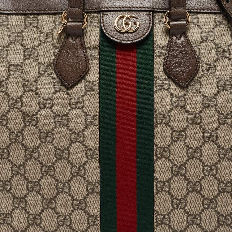 Pre Owned Gucci Beige/Brown GG Supreme Canvas and Leather Medium Ophidia Tote