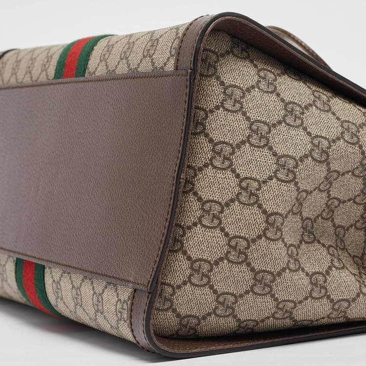 Pre Owned Gucci Beige/Brown GG Supreme Canvas and Leather Medium Ophidia Tote