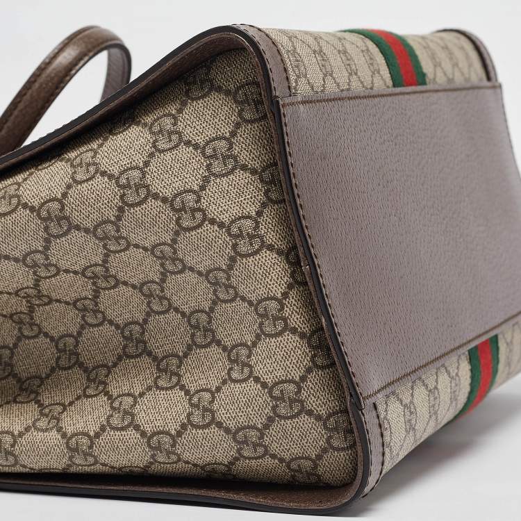 Pre Owned Gucci Beige/Brown GG Supreme Canvas and Leather Medium Ophidia Tote