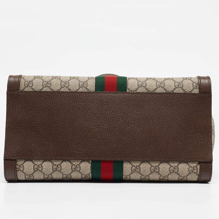 Pre Owned Gucci Beige/Brown GG Supreme Canvas and Leather Medium Ophidia Tote
