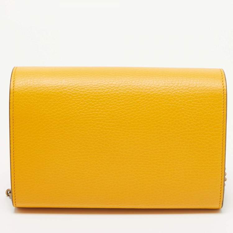 Pre Owned Gucci Mustard Leather Garden Bat Dionysus Wallet On Chain