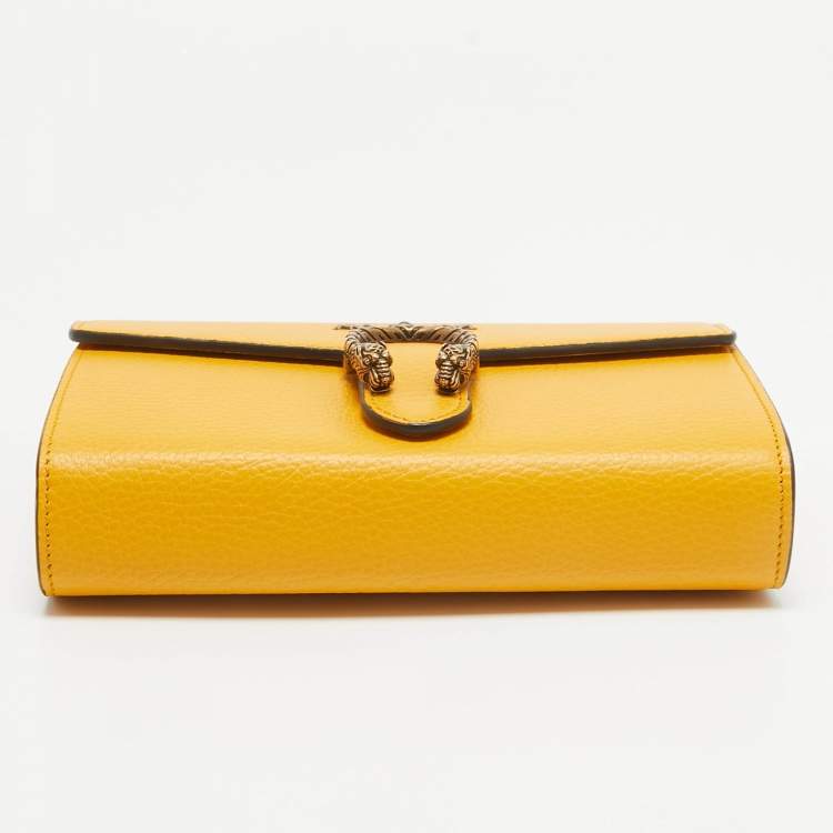 Pre Owned Gucci Mustard Leather Garden Bat Dionysus Wallet On Chain