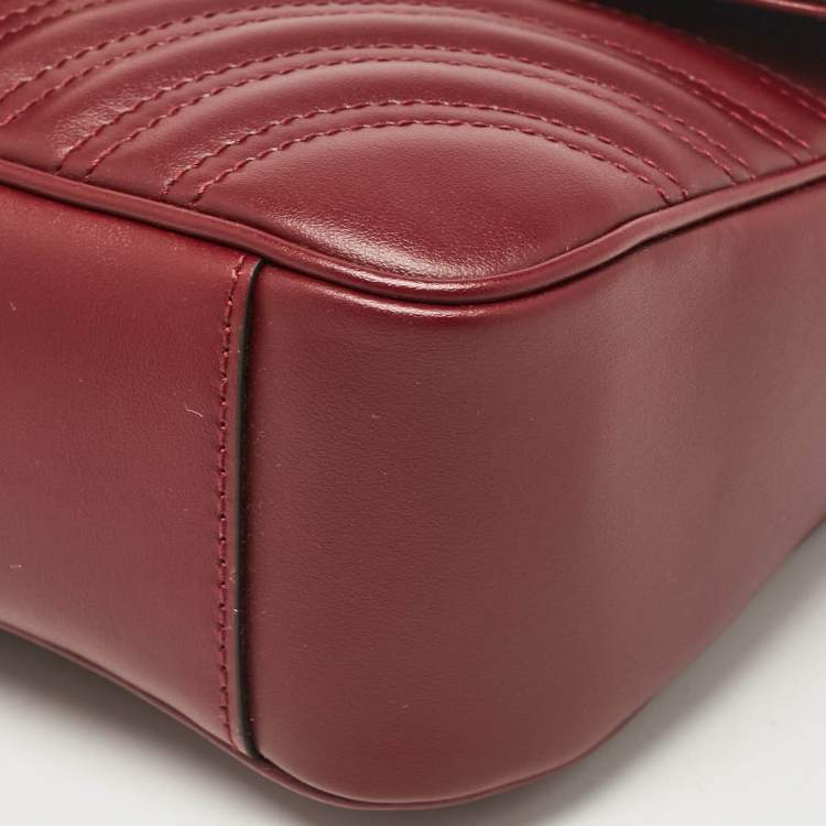 Pre Owned Gucci Burgundy Matelassé Leather Small GG Marmont Shoulder Bag