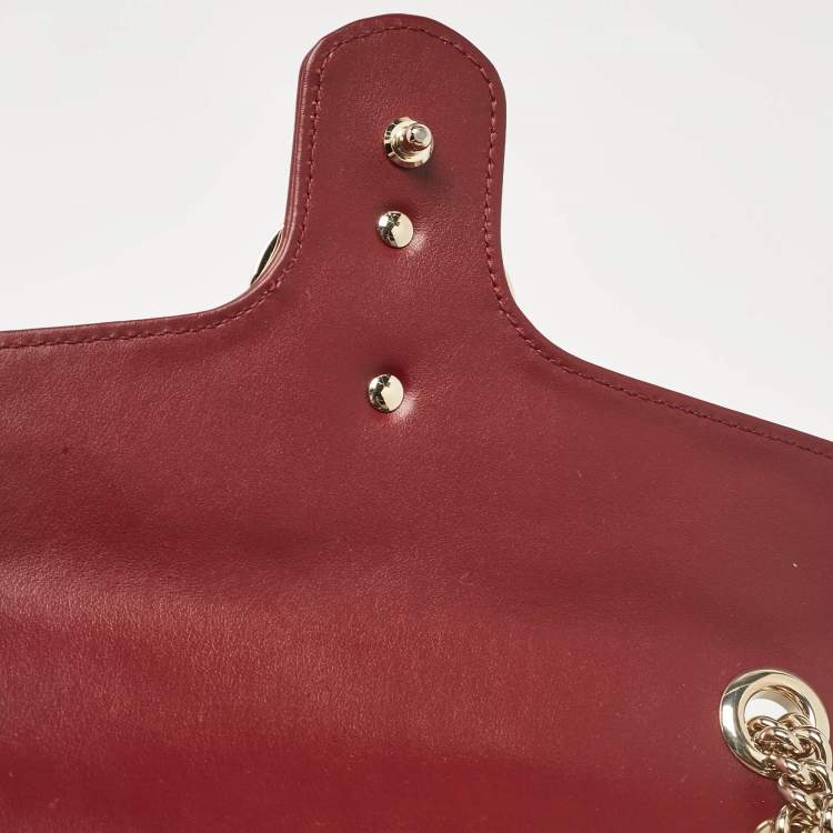 Pre Owned Gucci Burgundy Matelassé Leather Small GG Marmont Shoulder Bag