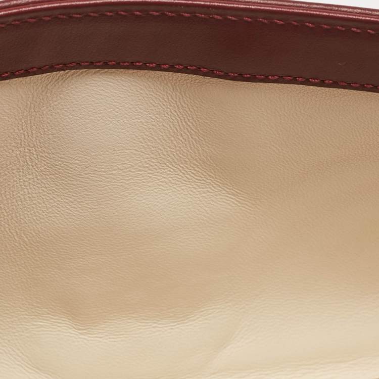 Pre Owned Gucci Burgundy Matelassé Leather Small GG Marmont Shoulder Bag