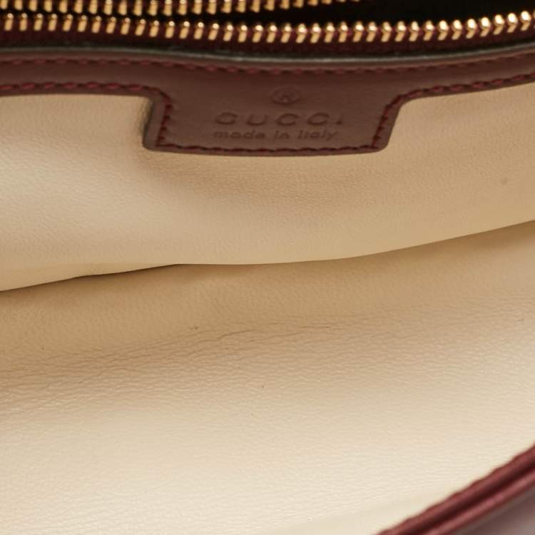 Pre Owned Gucci Burgundy Matelassé Leather Small GG Marmont Shoulder Bag