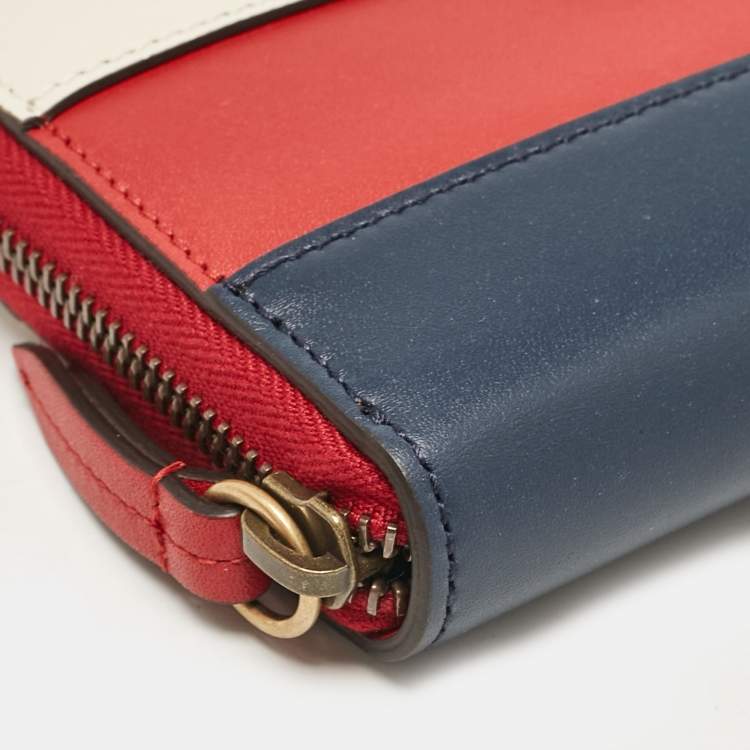 Pre Owned Gucci Tricolor Web Leather Queen Margaret Bee Continental Wallet