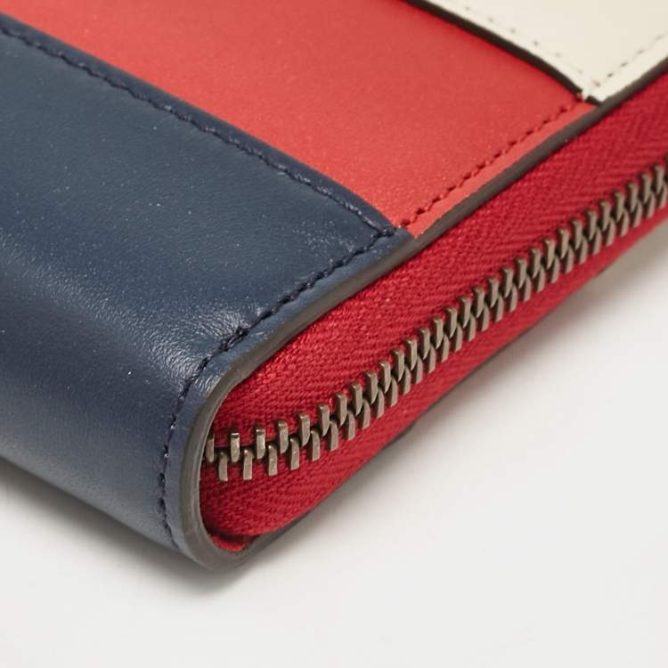 Pre Owned Gucci Tricolor Web Leather Queen Margaret Bee Continental Wallet