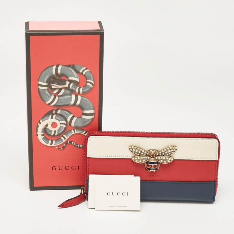 Pre Owned Gucci Tricolor Web Leather Queen Margaret Bee Continental Wallet