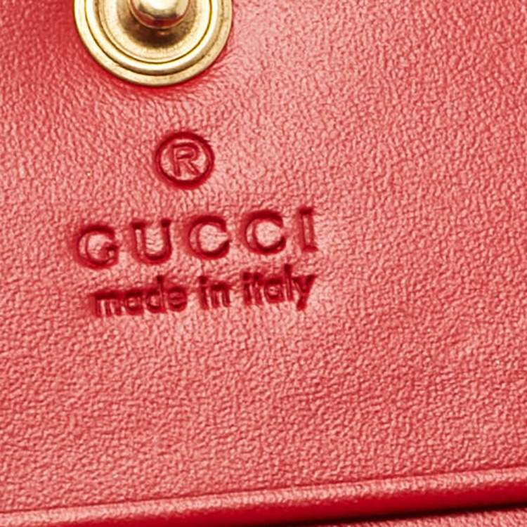 Pre Owned Gucci Red/Beige Signature Coated Canvas and Leather Cherry Flap Card Case