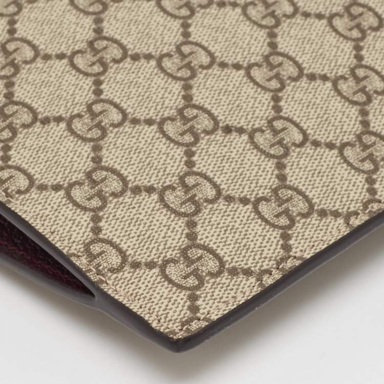 Pre Owned Gucci Beige/Burgundy GG Supreme Coated Canvas and Leather Wristlet Pouch