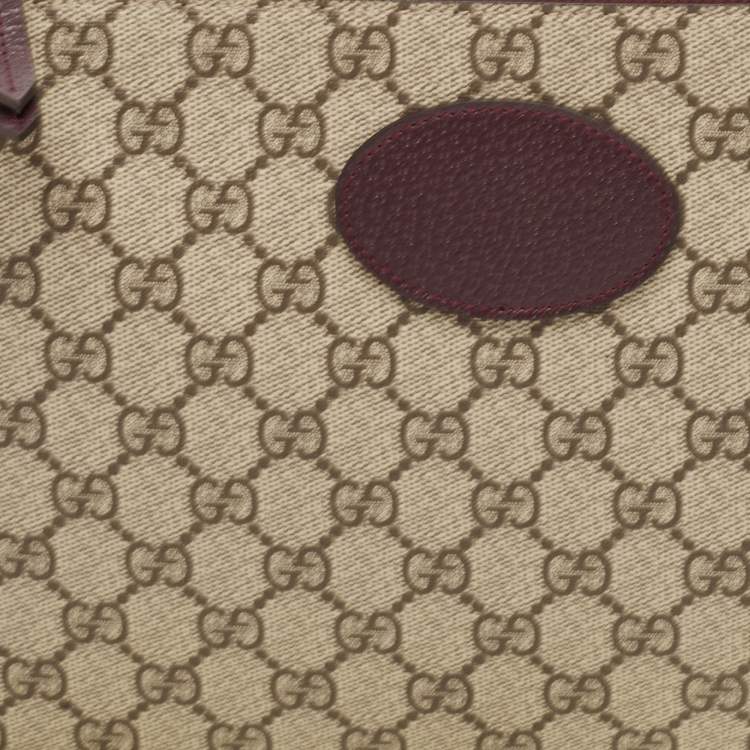 Pre Owned Gucci Beige/Burgundy GG Supreme Coated Canvas and Leather Wristlet Pouch