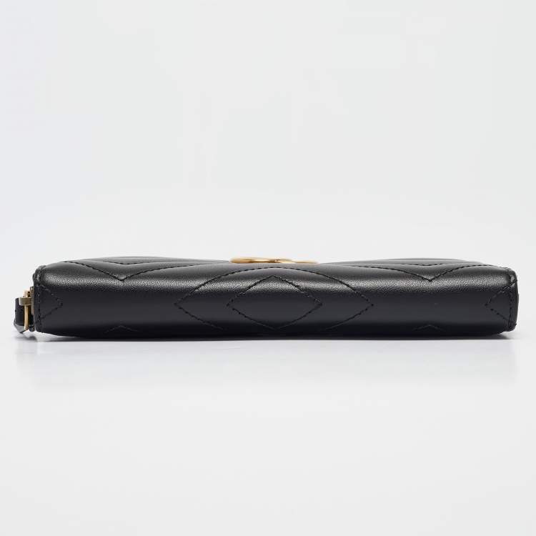 Pre Owned Gucci Black Matelassé Leather GG Marmont Zip Around Wallet