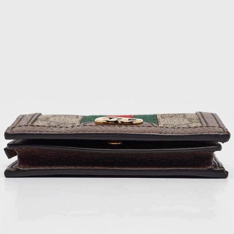 Pre Owned Gucci Beige/Ebony GG Supreme Canvas and Leather Ophidia Card Case