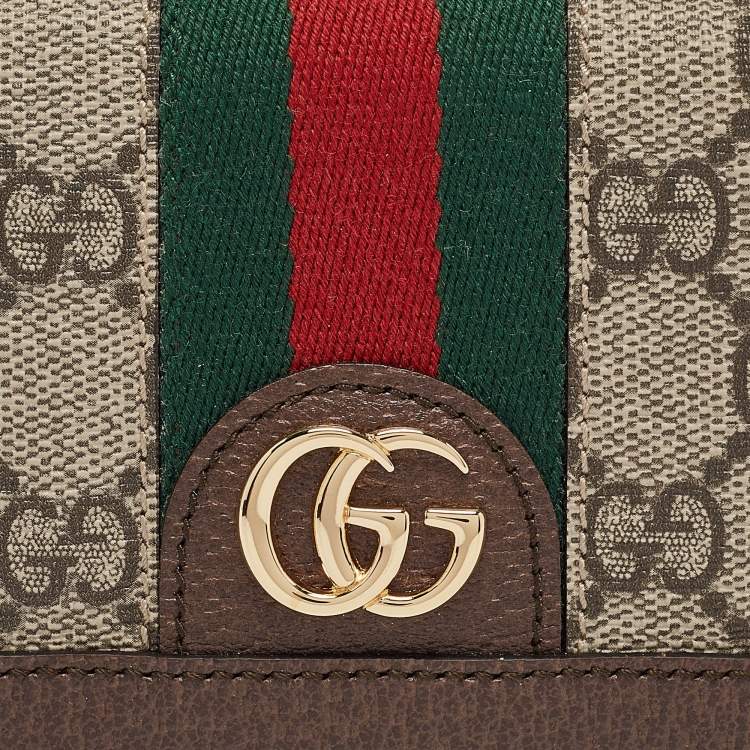 Pre Owned Gucci Beige/Ebony GG Supreme Canvas and Leather Ophidia Card Case