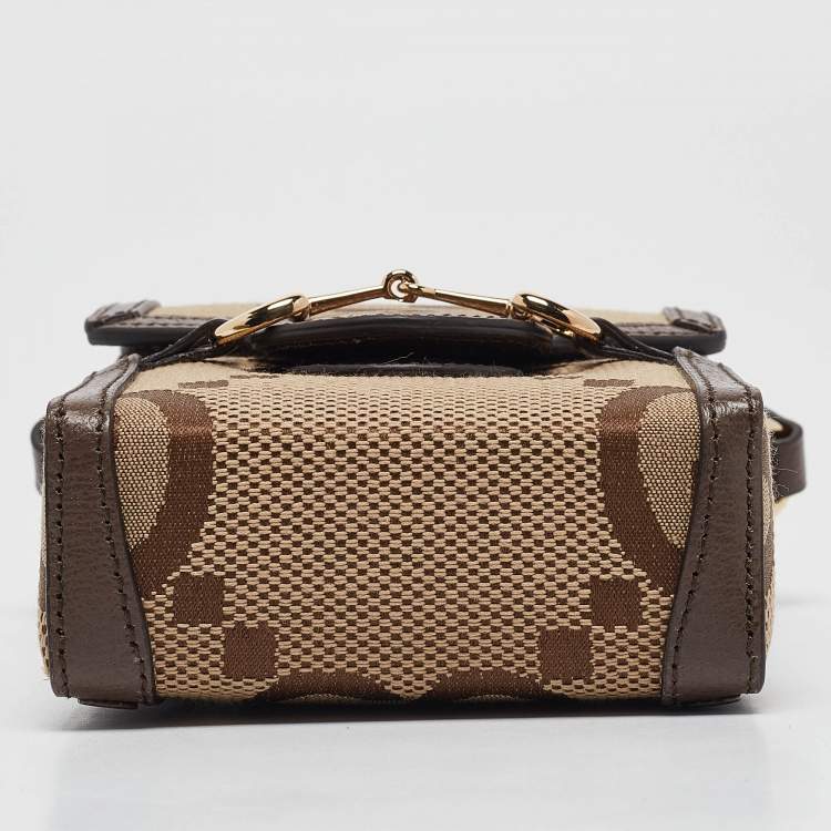 Pre Owned Gucci Beige/Ebony Jumbo GG Canvas Mini Horsebit 1955 Crossbody Bag