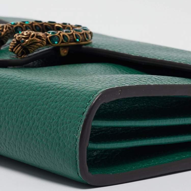 Pre Owned Gucci Green Leather Mini Dionysus Crystals Shoulder Bag