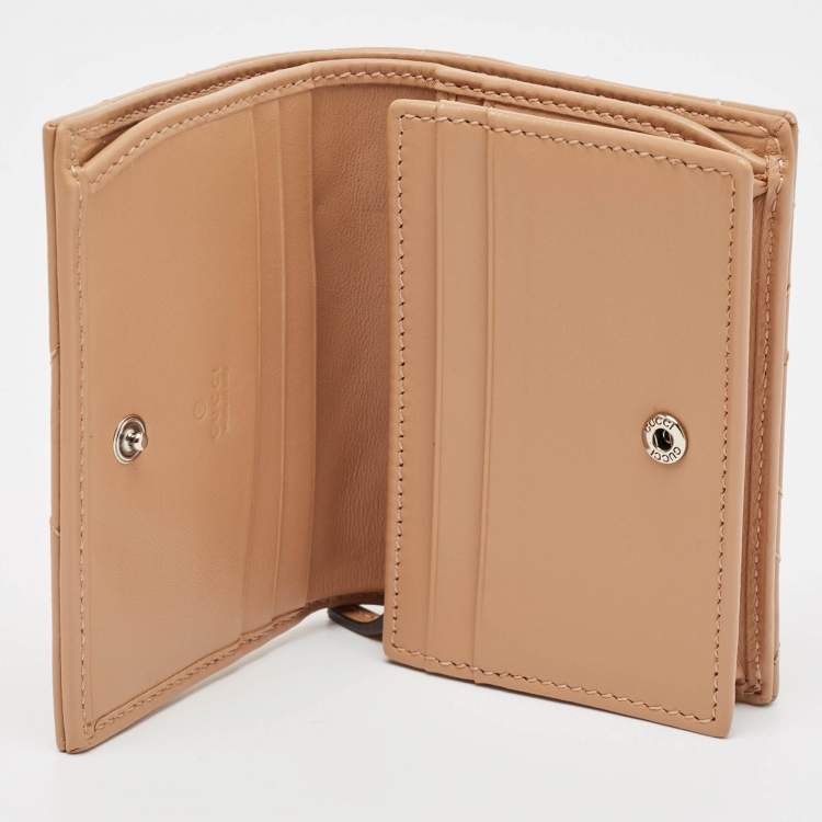 Pre Owned Gucci Beige Matelassé Leather GG Marmont Card Case
