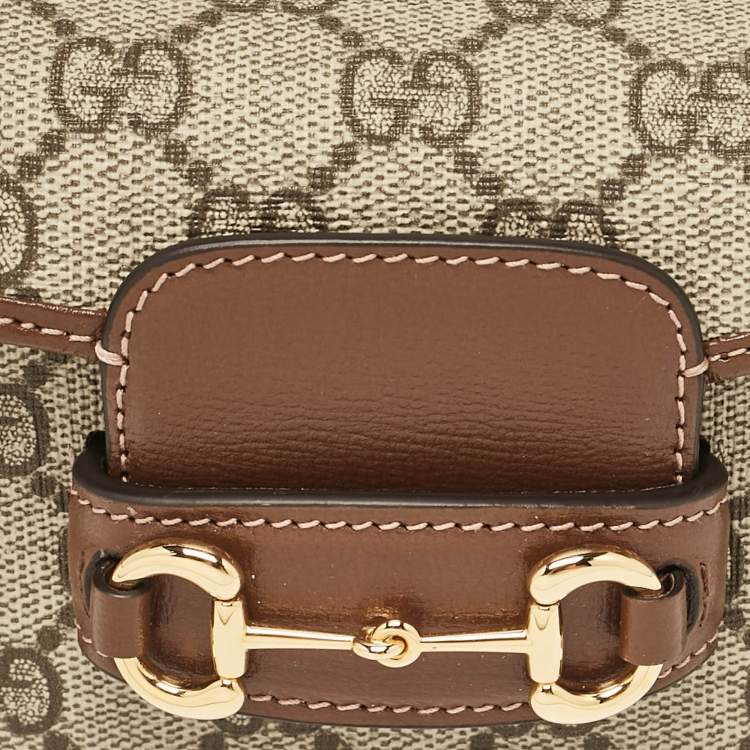 Pre Owned Gucci Brown/Beige GG Supreme Canvas Horsebit 1955 Strap Wallet