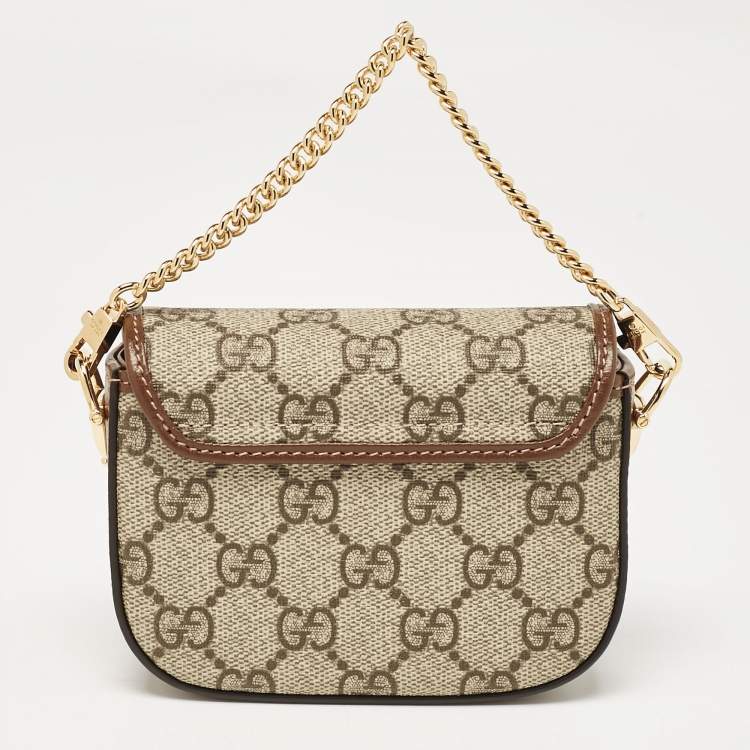 Pre Owned Gucci Brown/Beige GG Supreme Canvas Horsebit 1955 Strap Wallet