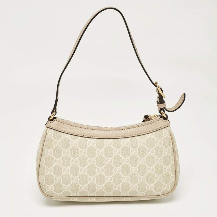Pre Owned Gucci Beige GG Supreme Canvas and Leather Small Ophidia Shoulder Bag