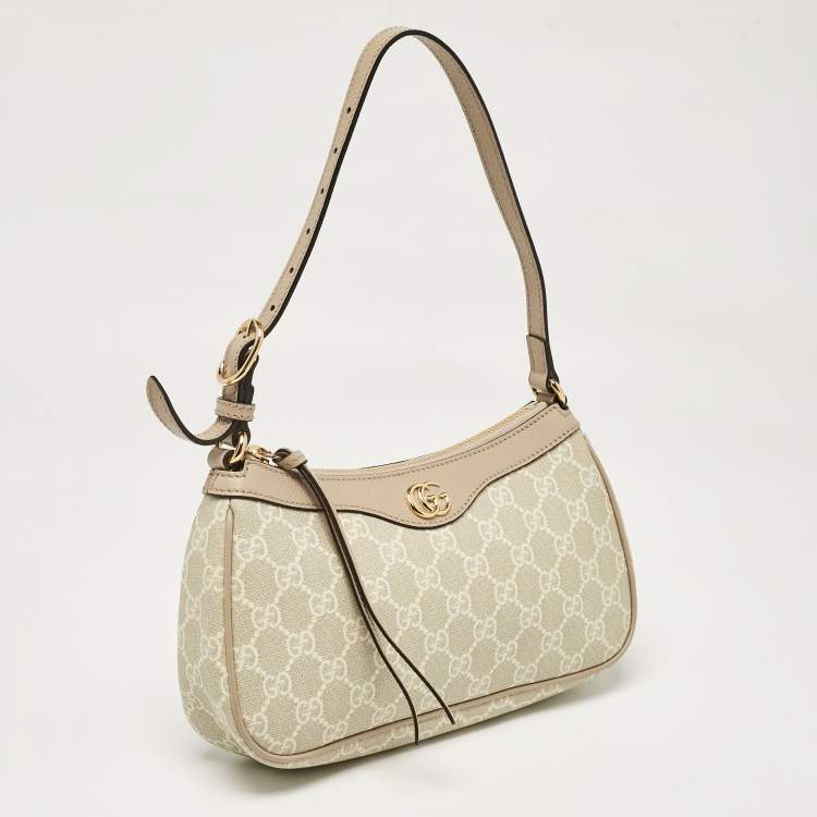 Pre Owned Gucci Beige GG Supreme Canvas and Leather Small Ophidia Shoulder Bag