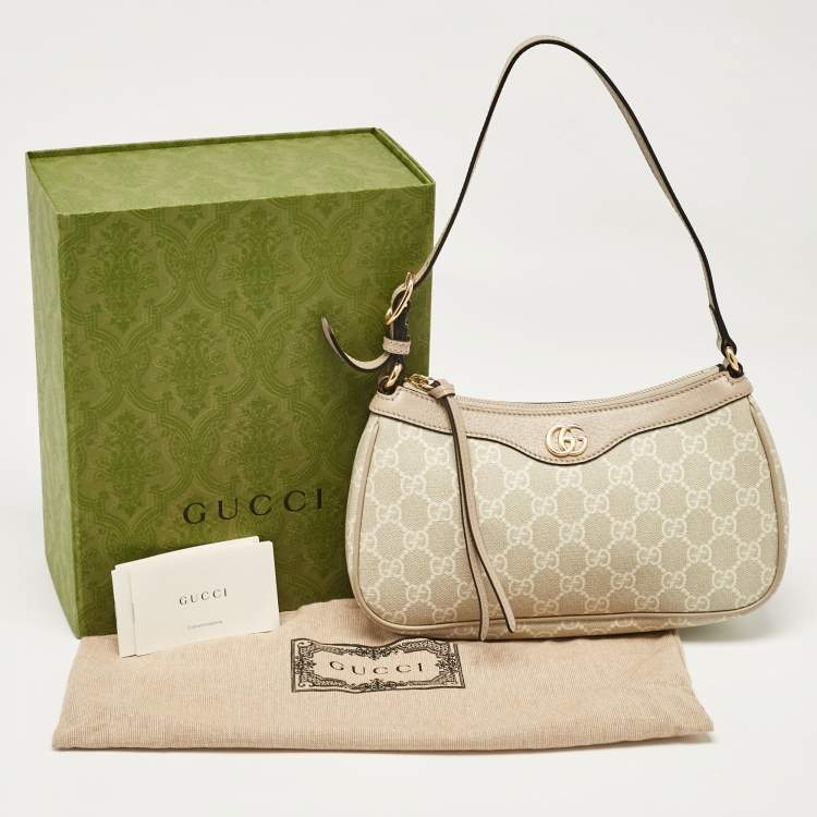 Pre Owned Gucci Beige GG Supreme Canvas and Leather Small Ophidia Shoulder Bag