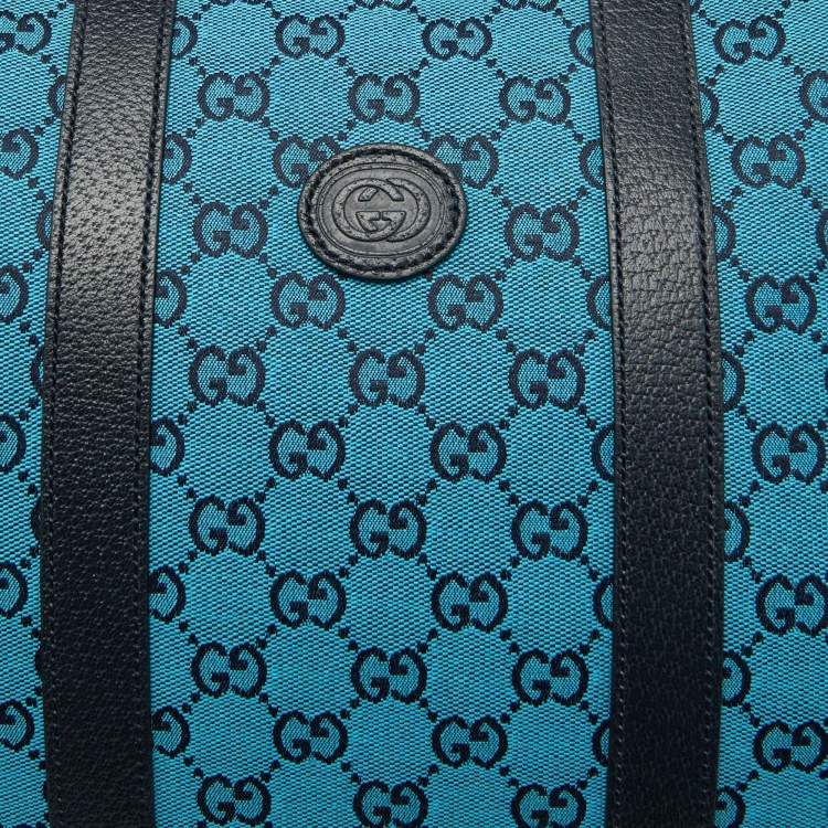 Pre Owned Gucci Blue GG Canvas and Leather Savoy Medium Duffle Bag