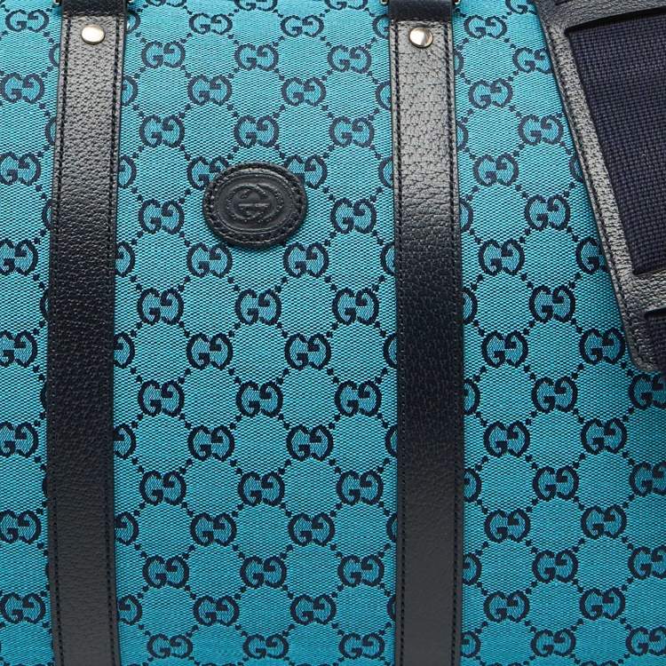 Pre Owned Gucci Blue GG Canvas and Leather Savoy Medium Duffle Bag
