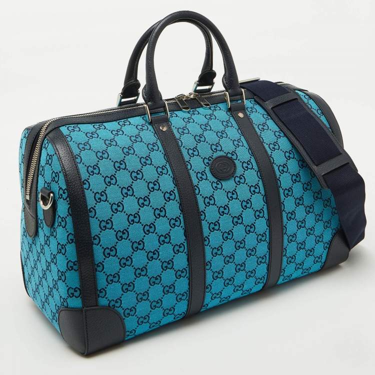 Pre Owned Gucci Blue GG Canvas and Leather Savoy Medium Duffle Bag