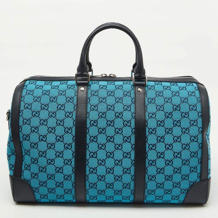 Pre Owned Gucci Blue GG Canvas and Leather Savoy Medium Duffle Bag