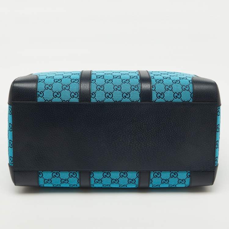 Pre Owned Gucci Blue GG Canvas and Leather Savoy Medium Duffle Bag