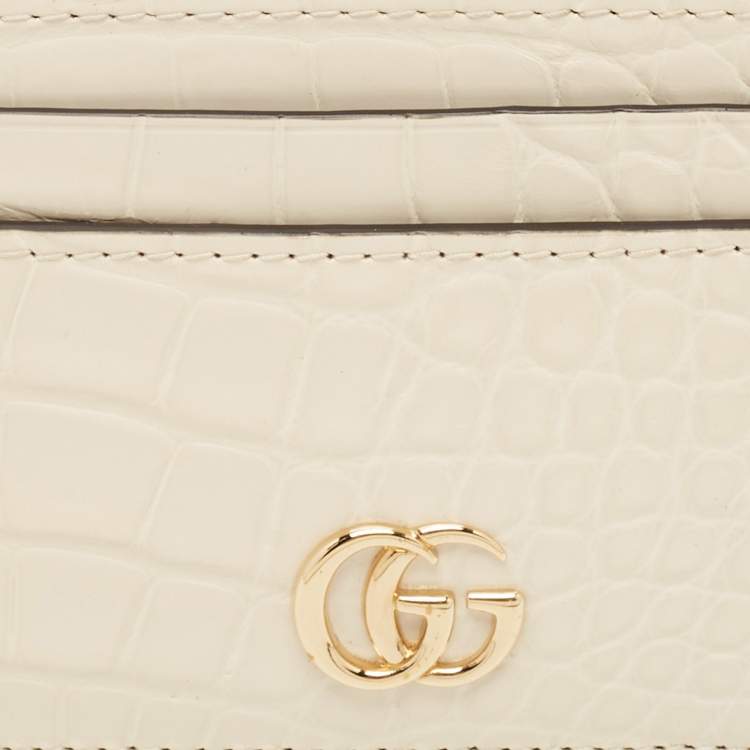 مملوكة مسبقًا Gucci Cream Alligator GG Marmont Card Holder