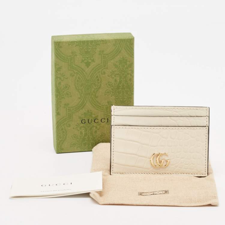 مملوكة مسبقًا Gucci Cream Alligator GG Marmont Card Holder