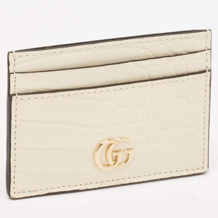 مملوكة مسبقًا Gucci Cream Alligator GG Marmont Card Holder