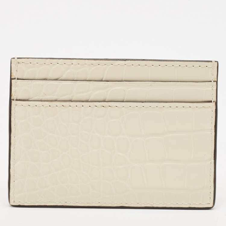 مملوكة مسبقًا Gucci Cream Alligator GG Marmont Card Holder