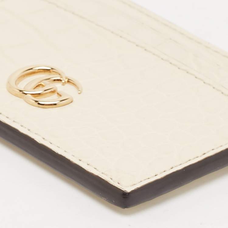 مملوكة مسبقًا Gucci Cream Alligator GG Marmont Card Holder