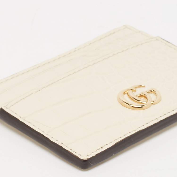 مملوكة مسبقًا Gucci Cream Alligator GG Marmont Card Holder