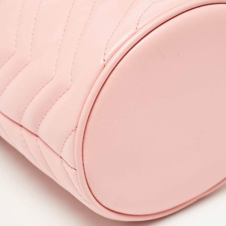 Pre Owned Gucci Pink Matelasse Leather Mini GG Marmont Bucket Bag