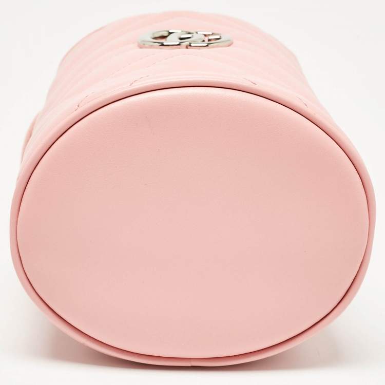 Pre Owned Gucci Pink Matelasse Leather Mini GG Marmont Bucket Bag